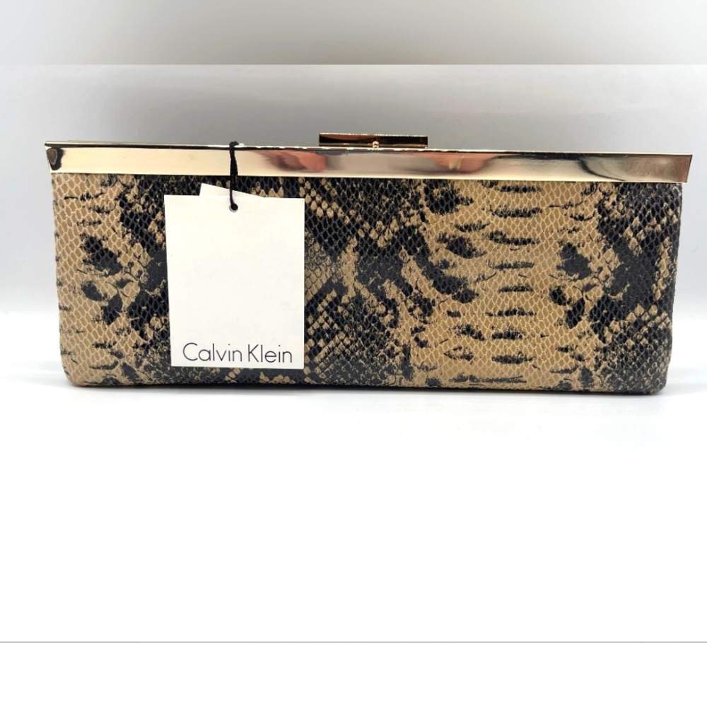 Calvin Klein long Clutch Taupe & faux Snakeskin w/ Tag